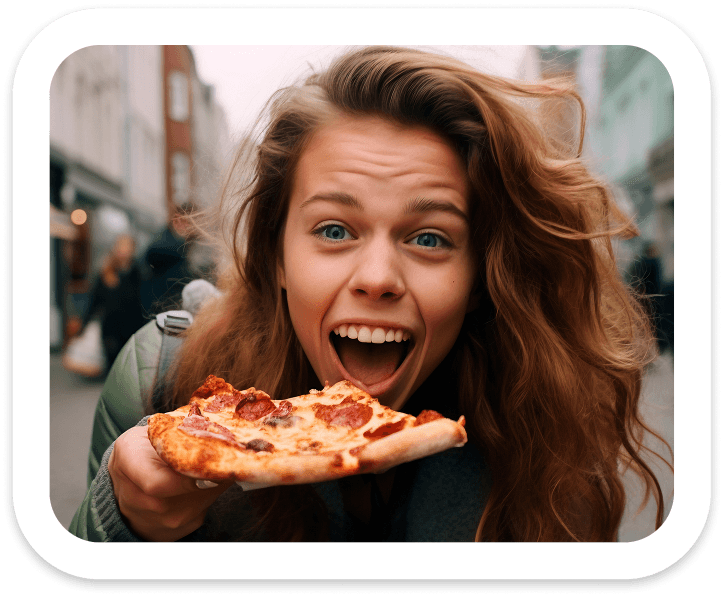 Woman eating pizza
